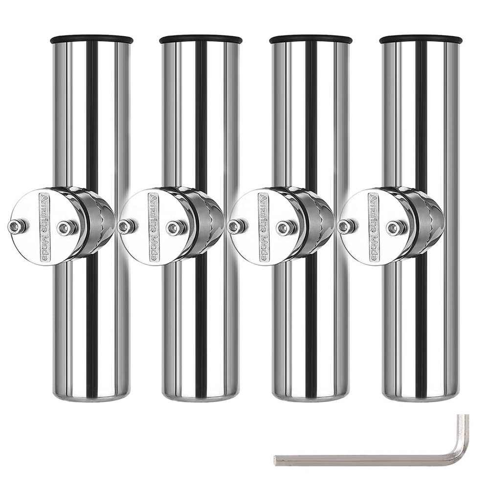 Amarine Made 4pcs Rod Holders, Stainless Steel Fishing Rod Holder with Clamp on for Rails 7/8" to 1", Fishing Rod Holders for Boat