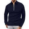 Rela Bota Mens Long Sleeve Polo Shirt Zip Stripe Shirt Casual Golf Polo Shirts for Men Slim Fit Navy M view 2