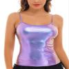 ACSUSS Women's Shiny Metallic Patent Leather Spaghetti Camisole Vest Tank Tops Colorful Purple X-Large view 1