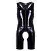 Kaerm Men Metallic Patent Leather Jockstraps Leotard Bodysuit Zipper Wrestling Singlet Catsuit Black 4X-Large view 1