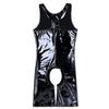 Kaerm Men Metallic Patent Leather Jockstraps Leotard Bodysuit Zipper Wrestling Singlet Catsuit Black 4X-Large view 4