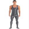 Linjinx Men's Shiny Oil Glossy Body Stocking Footed Dance Tights Night Club Gay Wear Jumpsuits Dark Grey Medium view 2