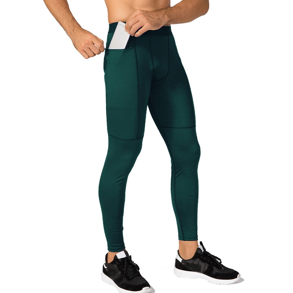 WRAGCFM Compression Pants Mens Leggings,Compression Tights for Men Workout Athletic Running Sports Gym Basketball Leggings Yoga Pants Quick Dry Dark Green,M