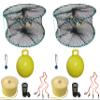 2-Pack of KUFA Sports Foldable Prawn Trap (Stretched Mesh Size:1-1/8") with 400' Rope, Yellow Float, Bait Bag & Harness Combo (PRN58+PHPH5) x2