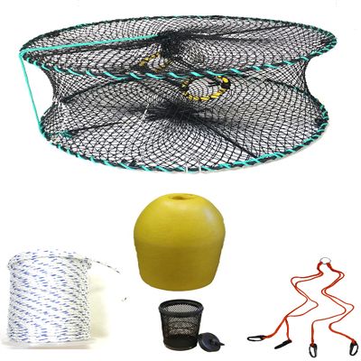 KUFA Sports Foldable Prawn Trap (Stretched Mesh Size:1-1/8") with 400' Rope, Yellow Float, Bait Bag & Harness Combo (PRN58+PHSH1)
