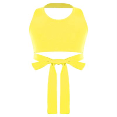 Oyolan Kids Girls Halter Neck Sleeveless Ballet Dance Crop Tops Athletic Sports Fitnesss Tank Top Activewear Yellow 3-4 Years