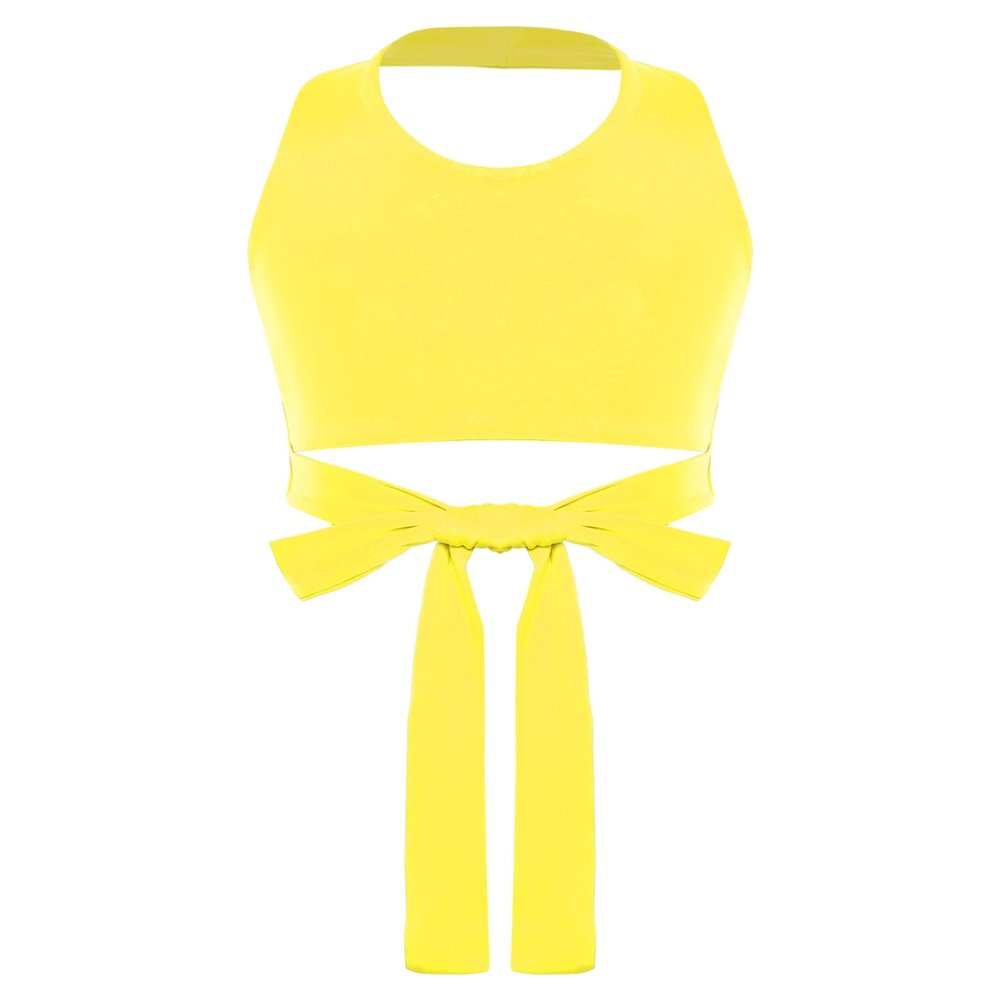 Oyolan Kids Girls Halter Neck Sleeveless Ballet Dance Crop Tops Athletic Sports Fitnesss Tank Top Activewear Yellow 3-4 Years