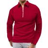 Mens Long Sleeve Polo Shirt Zip Stripe Shirt Casual Golf Polo Shirts for Men Slim Fit Red M view 1