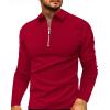 Mens Long Sleeve Polo Shirt Zip Stripe Shirt Casual Golf Polo Shirts for Men Slim Fit Red M view 2