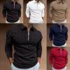 Mens Long Sleeve Polo Shirt Zip Stripe Shirt Casual Golf Polo Shirts for Men Slim Fit Red M view 4