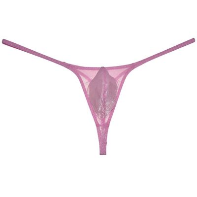 Botmois Mens Shiny Mesh String Thong Underwear Sheer T-Back Minimum Coverage Contour Pouch Tangas Light Pink L
