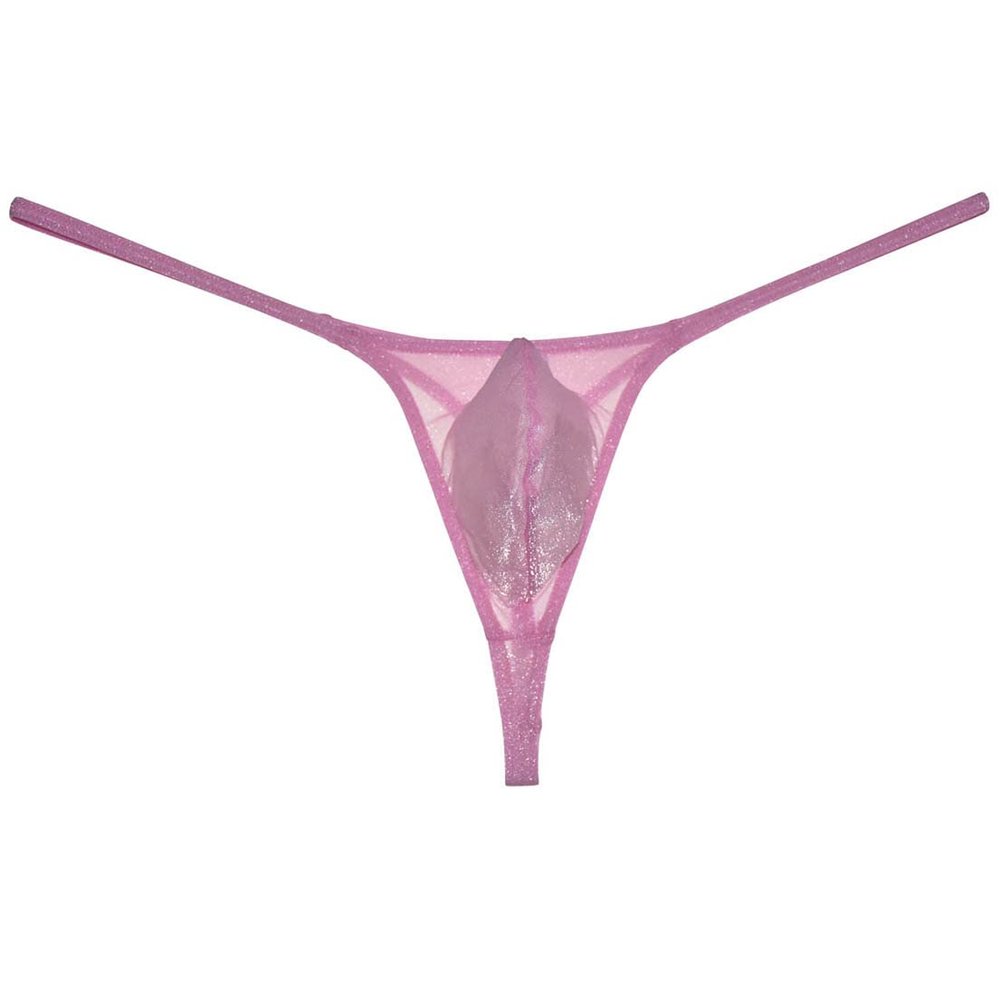 Botmois Mens Shiny Mesh String Thong Underwear Sheer T-Back Minimum Coverage Contour Pouch Tangas Light Pink L