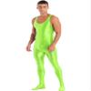 Linjinx Men's Shiny Oil Glossy Body Stocking Footed Dance Tights Night Club Gay Wear Jumpsuits Fluorescent Green X-Large view 1
