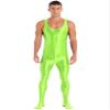 Linjinx Men's Shiny Oil Glossy Body Stocking Footed Dance Tights Night Club Gay Wear Jumpsuits Fluorescent Green X-Large view 2