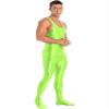 Linjinx Men's Shiny Oil Glossy Body Stocking Footed Dance Tights Night Club Gay Wear Jumpsuits Fluorescent Green X-Large view 3