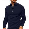 Rela Bota Mens Long Sleeve Polo Shirt Zip Stripe Shirt Casual Golf Polo Shirts for Men Slim Fit Navy XXL view 1