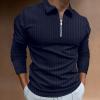 Rela Bota Mens Long Sleeve Polo Shirt Zip Stripe Shirt Casual Golf Polo Shirts for Men Slim Fit Navy XXL view 3