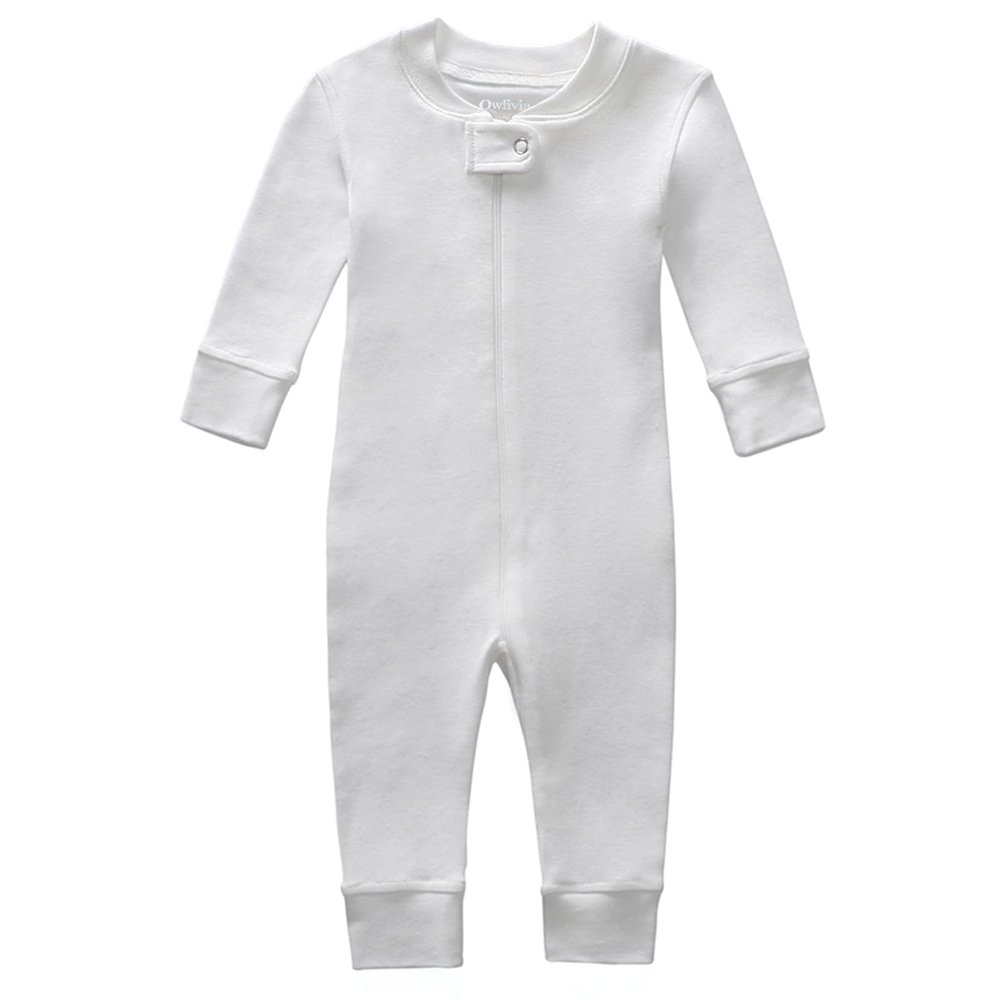Owlivia Organic Cotton Baby Boy Girl Zip up Sleep N Play, Footless, Long Sleeve(0-3 Months, Ivory White)