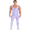 Oyolan Men's Glossy Stretch Shiny Tights Sports Fitness Bodysuit Pantyhose Full Jumpsuits Nightwear Sleeveless Light Purple X-Large view 1