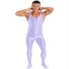 Oyolan Men's Glossy Stretch Shiny Tights Sports Fitness Bodysuit Pantyhose Full Jumpsuits Nightwear Sleeveless Light Purple X-Large view 2