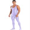 Oyolan Men's Glossy Stretch Shiny Tights Sports Fitness Bodysuit Pantyhose Full Jumpsuits Nightwear Sleeveless Light Purple X-Large view 3
