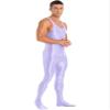Oyolan Men's Glossy Stretch Shiny Tights Sports Fitness Bodysuit Pantyhose Full Jumpsuits Nightwear Sleeveless Light Purple X-Large view 4