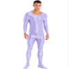 Oyolan Men's Glossy Stretch Shiny Tights Sports Fitness Bodysuit Pantyhose Full Jumpsuits Nightwear Light Purple X-Large view 1