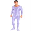 Oyolan Men's Glossy Stretch Shiny Tights Sports Fitness Bodysuit Pantyhose Full Jumpsuits Nightwear Light Purple X-Large view 2
