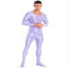 Oyolan Men's Glossy Stretch Shiny Tights Sports Fitness Bodysuit Pantyhose Full Jumpsuits Nightwear Light Purple X-Large view 3