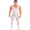 Oyolan Men's Glossy Stretch Shiny Tights Sports Fitness Bodysuit Pantyhose Full Jumpsuits Nightwear Sleeveless White Medium view 1
