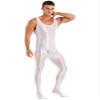 Oyolan Men's Glossy Stretch Shiny Tights Sports Fitness Bodysuit Pantyhose Full Jumpsuits Nightwear Sleeveless White Medium view 3