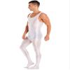 Oyolan Men's Glossy Stretch Shiny Tights Sports Fitness Bodysuit Pantyhose Full Jumpsuits Nightwear Sleeveless White Medium view 4