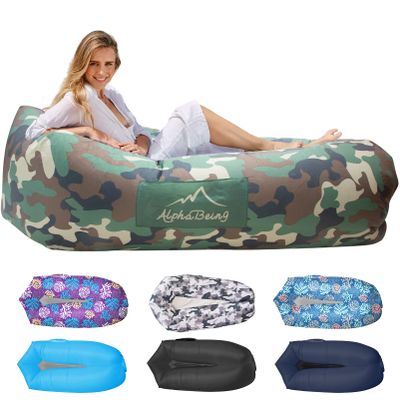 AlphaBeing Inflatable Lounger Air Sofa, Portable Inflatable Couch with Mesh Bottom Air Hammock Anti Leakage Air Chair, Outdoor Camping Hiking Beach Traveling Gift for Men Women,Camo Green