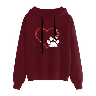 tuduoms Womens Cute Hoodies Love Heart Dog Paw Graphic Sweatshirt Casual Fashion Pullover Tops Hoodie Gift for Teen Girls