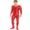 Oyolan Men's Glossy Stretch Shiny Tights Sports Fitness Bodysuit Pantyhose Full Jumpsuits Nightwear Red X-Large view 3