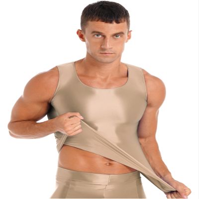 Oyolan Men Compression Shirt Slimming Body Shaper Vest Shapewear Undershirt Corset Sports Shirts Coffee X-Large