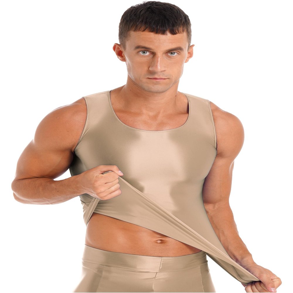 Oyolan Men Compression Shirt Slimming Body Shaper Vest Shapewear Undershirt Corset Sports Shirts Coffee X-Large