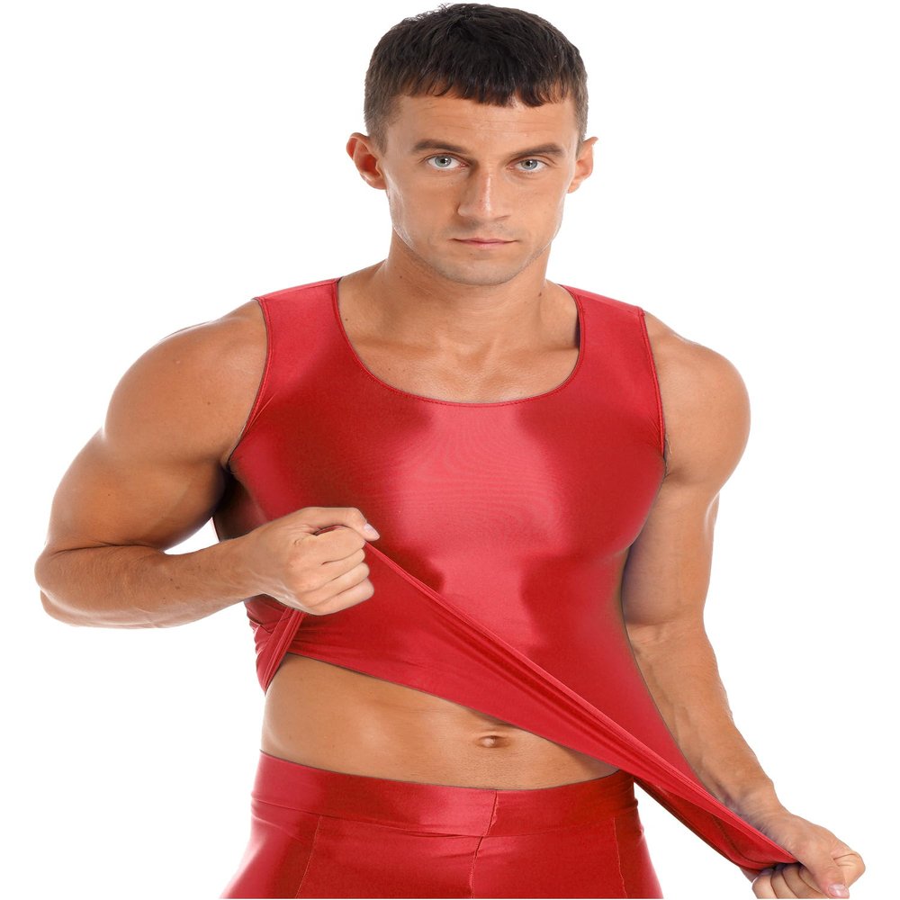Oyolan Men Compression Shirt Slimming Body Shaper Vest Shapewear Undershirt Corset Sports Shirts Red Large