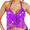 Nicute Sequin Fringe Top Silver Sparkly Tassel Bra Rave Belly Dance Top for Women (Purple) view 1