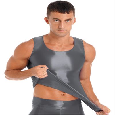 Oyolan Men Compression Shirt Slimming Body Shaper Vest Shapewear Undershirt Corset Sports Shirts Grey X-Large