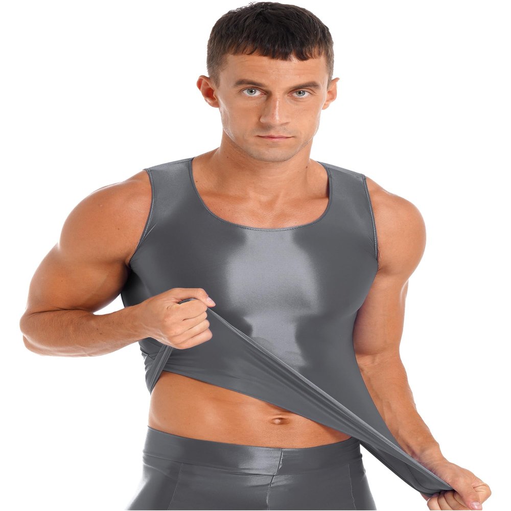 Oyolan Men Compression Shirt Slimming Body Shaper Vest Shapewear Undershirt Corset Sports Shirts Grey X-Large