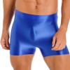 easyforever Mens Shiny Glossy Oily Tight Panties Shorts Trunks Nylon Sheer High Elastic Underwear Blue X-Large view 2