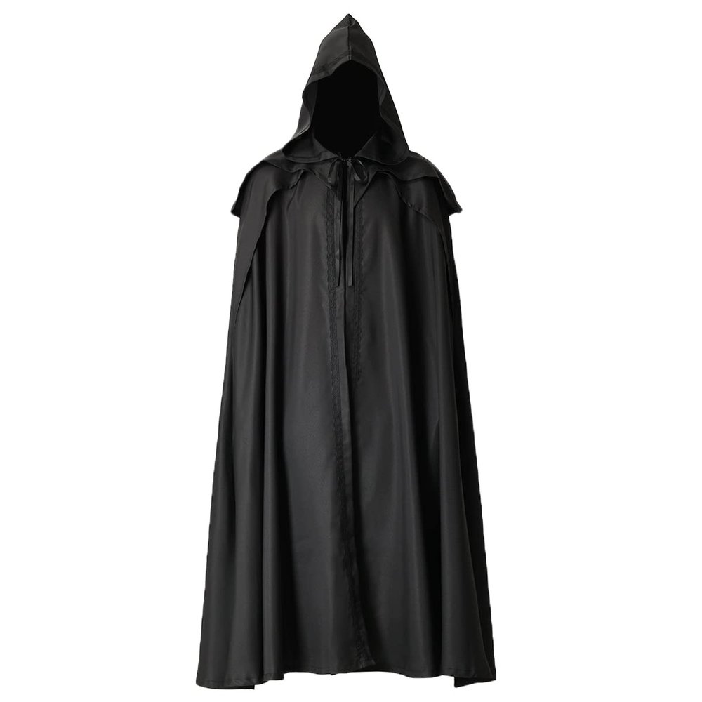 COSDREAMER Men Costume Cloak Witch Cloak Renaissance Medieval Cape (Black 2, Medium)