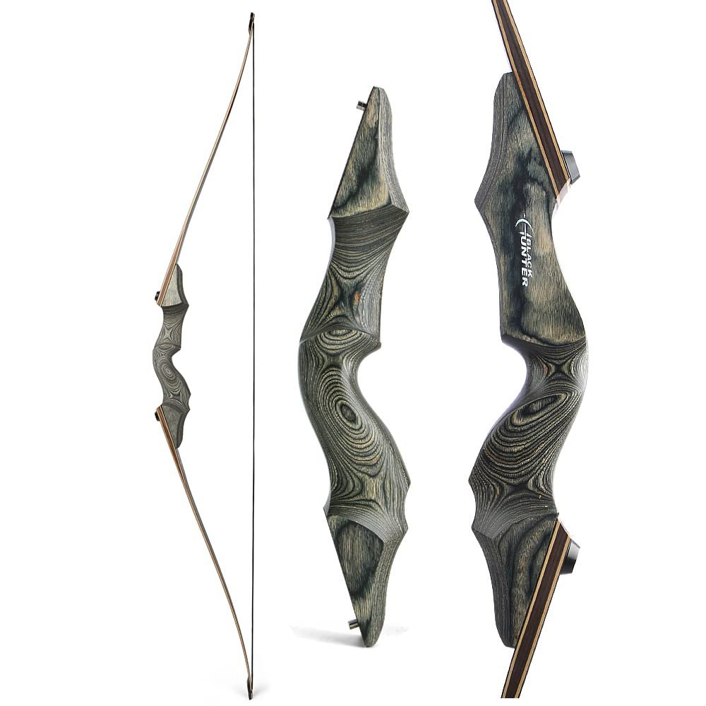 60 Inch Black Hunter Takedown Longbow 20-60lbs Traditional Wood Longbow with Bamboo Core Limbs Right/Left Handed American Hunting Longbow for Outdoor Hunting Shooting (45 Lbs, Black Bow/Left Handed)