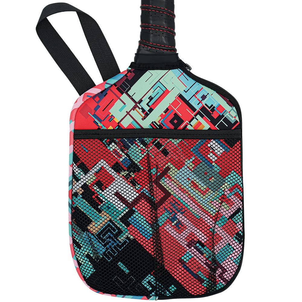HEYSKAY Pickleball Paddle Cover Bag with Handle Strap - Protective Paddle Sleeve with Mesh Pocket - Sports Pickleball Carry Bag (Red Check Print)