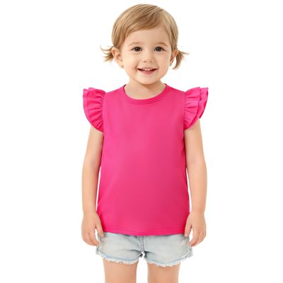 Magic Park 12M-7Y Baby Girl Blouse Toddler Ruffle T-Shirts Kids Girl Solid Color Tee Casual Tops for Girls (0033Q_Dark Pink, 3-4 Years)