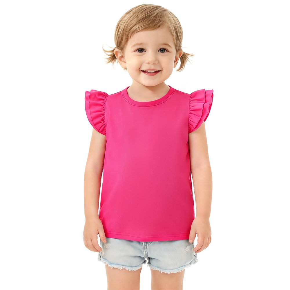 Magic Park 12M-7Y Baby Girl Blouse Toddler Ruffle T-Shirts Kids Girl Solid Color Tee Casual Tops for Girls (0033Q_Dark Pink, 3-4 Years)