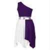 FEESHOW Women's Asymmetrical Praise Dance Tunic Sleeveless Color Block Liturgical Worship Dance Dress One Shoulder Purple Medium view 2