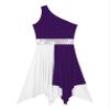 FEESHOW Women's Asymmetrical Praise Dance Tunic Sleeveless Color Block Liturgical Worship Dance Dress One Shoulder Purple Medium view 3