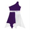 FEESHOW Women's Asymmetrical Praise Dance Tunic Sleeveless Color Block Liturgical Worship Dance Dress One Shoulder Purple Medium view 4